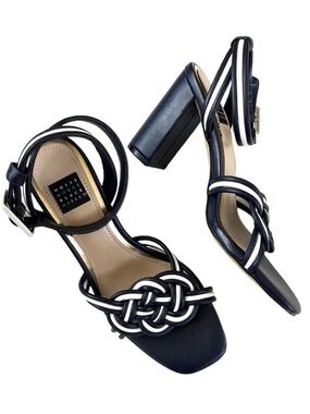 Like New White House Black Market Leather Nova Mixed Knot Heeled Sandals